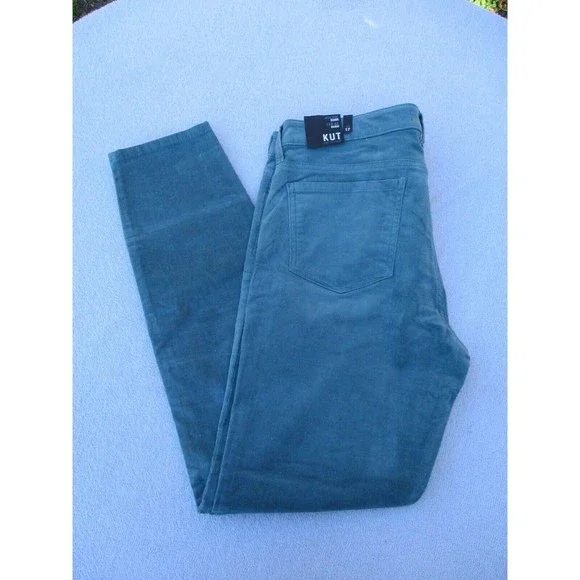 Kut From The Kloth Corduroy Pants Women's Size 12 Diana Skinny Teal Blue New - Picture 8 of 15